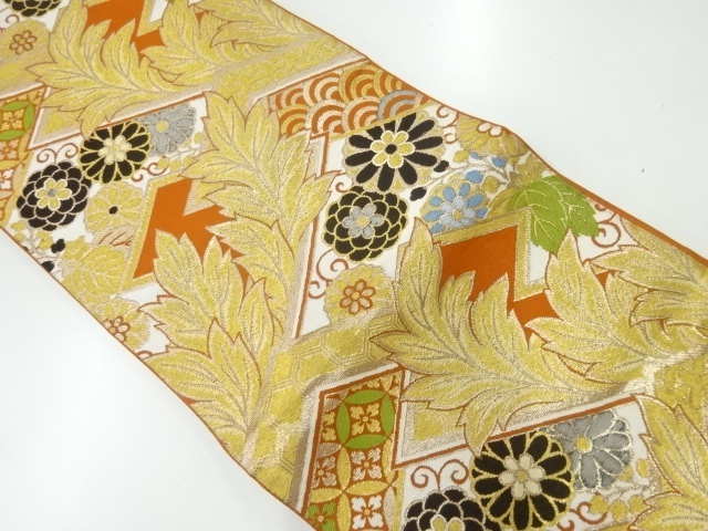 JAPANESE KIMONO / ANTIQUE FUKURO OBI / SILK / WOVEN FLORAL PLANTS